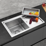 Single Bowl Kitchen Sink with Drain Board 34×20 Inch | Marine-Grade AISI-316 SS | Superior Corrosion & Rust Resistance | 1.20mm Thick | Scratch-Resistant | with Premium Accessories | Model SS801SP