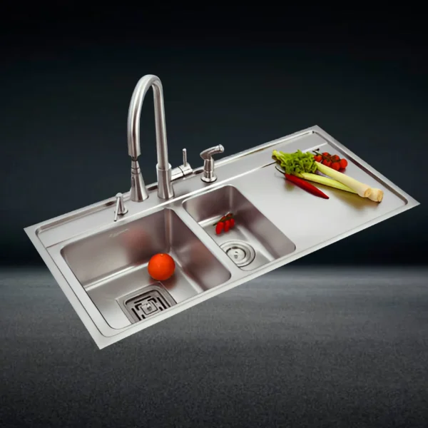 SS810PL Double Bowl Sink With Drain Board