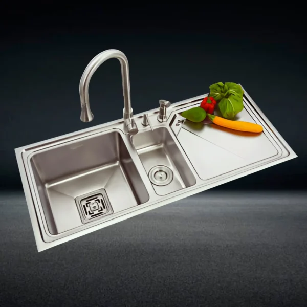 SS811LX Doublew Bowl Sink with Drain Board
