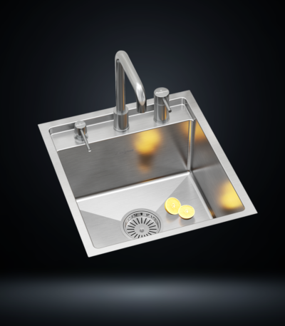 Single Bowl Stainless Steel 304 Kitchen Sink 18x20 Inch Handmade 1.5 mm Thick with Unique Step-Down Design – US1400SS (Complete Set with Premium Accessories)