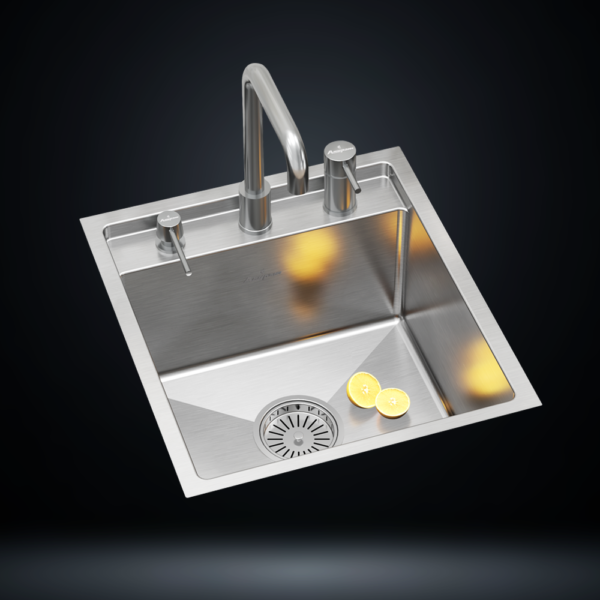 Single Bowl Stainless Steel 304 Kitchen Sink 18x20 Inch Handmade 1.5 mm Thick with Unique Step-Down Design – US1400SS (Complete Set with Premium Accessories)