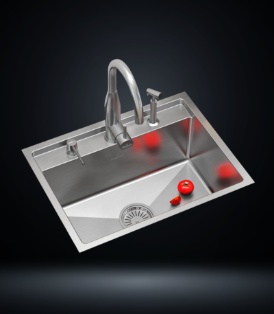 Single Bowl Stainless Steel 304 Kitchen Sink 24x18 Inch Handmade 1.5 mm Thick with Unique Step-Down Design – US1401SS (Complete Set with Premium Accessories)