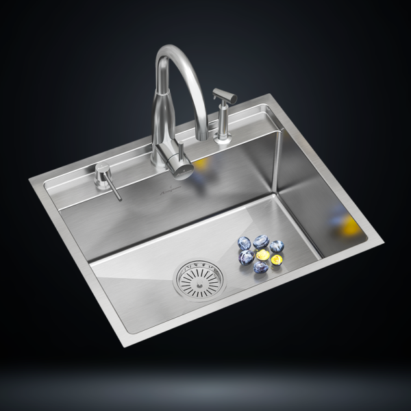 Single Bowl Stainless Steel 304 Kitchen Sink 24x20 Inch Handmade 1.5 mm Thick with Unique Step-Down Design – US1402SS (Complete Set with Premium Accessories)