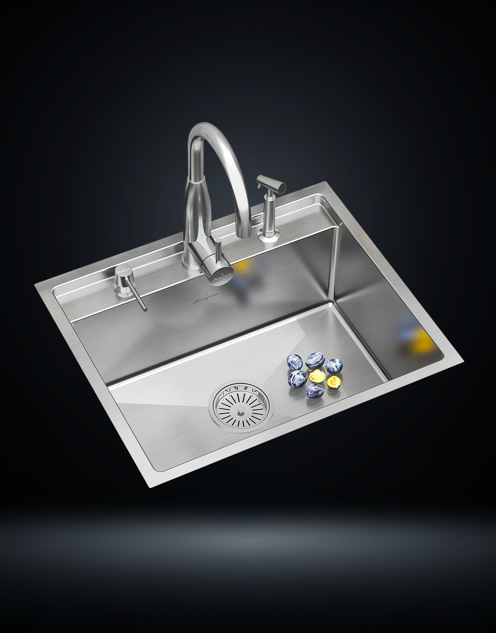 US1402SS (2) Single Bowl Stainless Steel 304 Kitchen Sink 24x20 Inch Handmade 1.5 mm Thick with Unique Step-Down Design – US1402SS (Complete Set with Premium Accessories) - Image 1