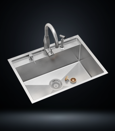 Single Bowl Stainless Steel 304 Kitchen Sink 27x20 Inch Handmade 1.5 mm Thick with Unique Step-Down Design – US1403SS (Complete Set with Premium Accessories)