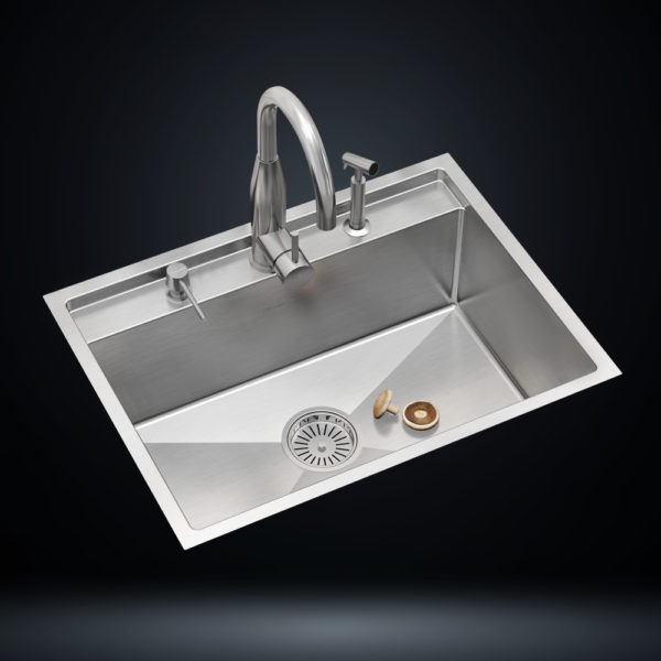 Single Bowl Stainless Steel 304 Kitchen Sink 27x20 Inch Handmade 1.5 mm Thick with Unique Step-Down Design – US1403SS (Complete Set with Premium Accessories)
