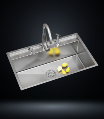 Single Bowl Stainless Steel 304 Kitchen Sink 32x20 Inch Handmade 1.5 mm Thick with Unique Step-Down Design – US1405SS (Complete Set with Premium Accessories)