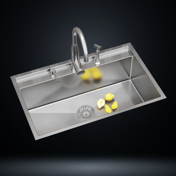 Single Bowl Stainless Steel 304 Kitchen Sink 32x20 Inch Handmade 1.5 mm Thick with Unique Step-Down Design – US1405SS (Complete Set with Premium Accessories)