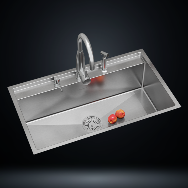 Single Bowl Stainless Steel 304 Kitchen Sink 34x20 Inch Handmade 1.5 mm Thick with Unique Step-Down Design – US1406SS (Complete Set with Premium Accessories)