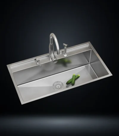 Single Bowl Stainless Steel 304 Kitchen Sink 36x20 Inch Handmade 1.5 mm Thick with Unique Step-Down Design – US1407SS (Complete Set with Premium Accessories)