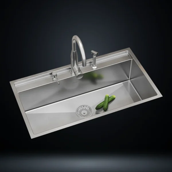 Single Bowl Stainless Steel 304 Kitchen Sink 36x20 Inch Handmade 1.5 mm Thick with Unique Step-Down Design – US1407SS (Complete Set with Premium Accessories)