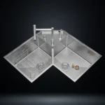 Corner Stainless Steel 304 Kitchen Sink 33x20 Inch Handmade 1.5 mm Thick Space-Saving Step-Down Design – US1419CS (Complete Set with Premium Accessories)