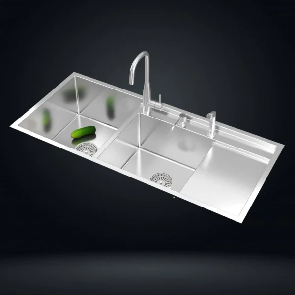 Handmade Double Bowl Kitchen Sink With Drain Board- US1421DS