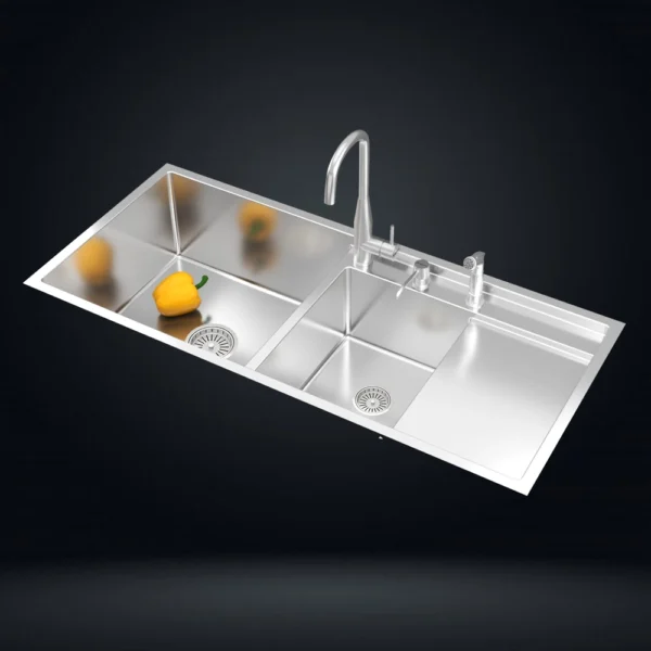 Handmade Double Bowl Sink With Drain Board- US1422DB