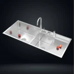 Double Bowl Stainless Steel 304 Kitchen Sink with Drainboard 48x20 Inch Handmade 1.5 mm Thick Step-Down Large & Small Bowl Design – US1424DB (Complete Set with Premium Accessories)