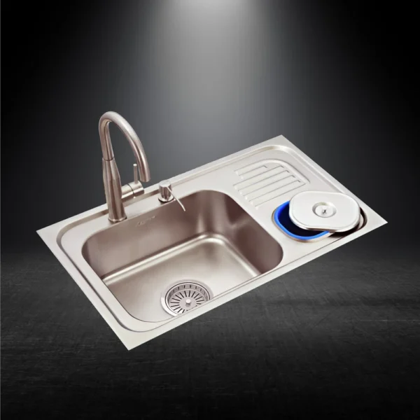 LS333SF SINGLE BOWL KITCHEN SINK WITH DRAIN BOARD & WASTE BIN (813 X 510mm/ 32 X 20)