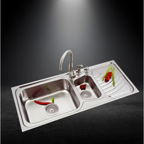 LS334MB DOUBLE BOWL KITCHEN SINK WITH DRAIN BOARD (1143 X 510mm/ 45 X 20)