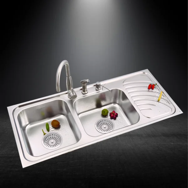 LS335DB DOUBLE BOWL SINK WITH DRAIN BOARD