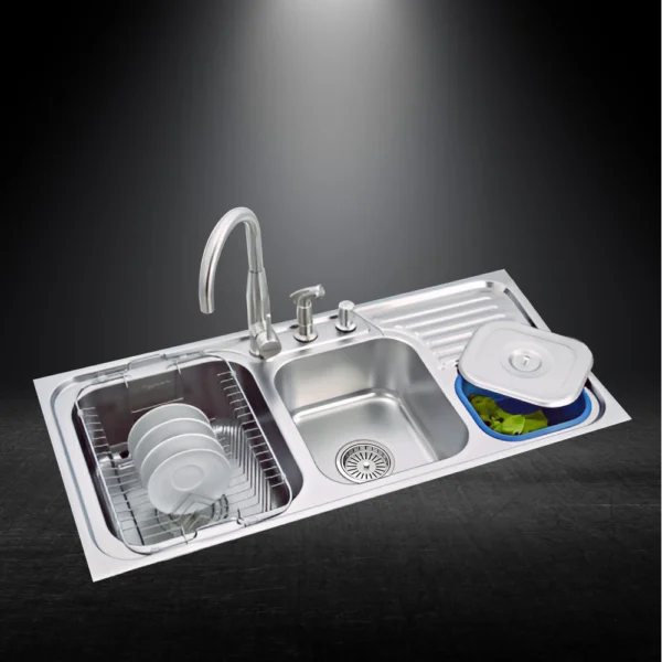 LS339JB TRIPLE BOWL SINK WITH DRAIN BOARD (1045 X 510mm/ 41 X 20)