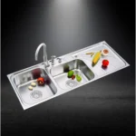 LS342SM DOUBLE BOWL SINK WITH DRAINBOARD (1370 X 534mm/ 54 X 21)