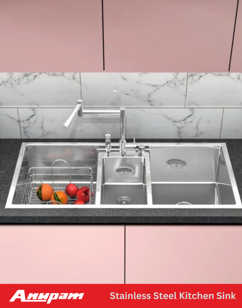 a stainless steel sink with fruit in it