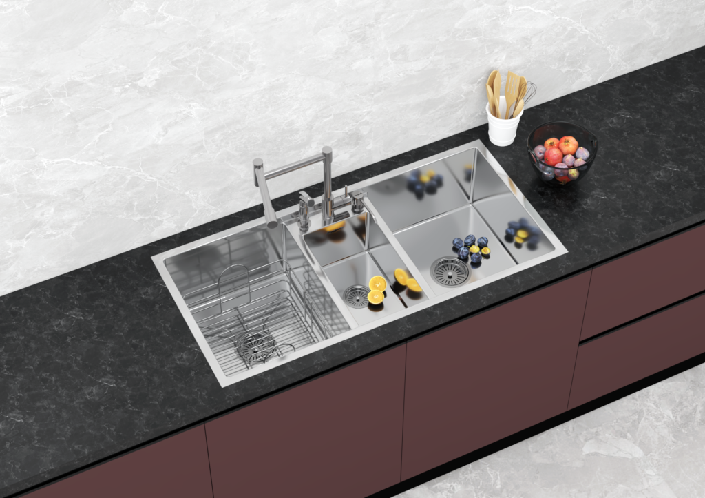 TRIPLE BOWL STAINLESS STEEL KITCHEN SINK IN 304 GRADE
