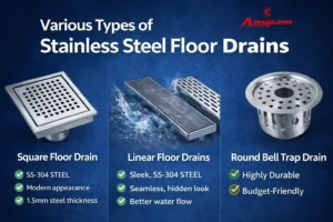 Various types of stainless steel drains