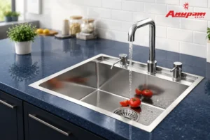 Drop-In or Undermount Sink with stainless steel basin and faucet