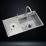 Single Bowl Stainless Steel 304 Kitchen Sink with Left Drainboard 36×20 Inch Handmade 1.5 mm Thick with Unique Step-Down Design – US1408DL (Complete Set with Premium Accessories)